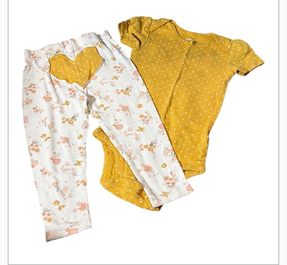 Carter's Baby Girl Yellow Polka Dot Bodysuit and Floral Leggings Set 18M